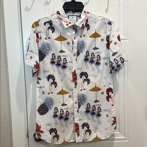 Denim & Flower White and Blue Artistic Casual Shirt